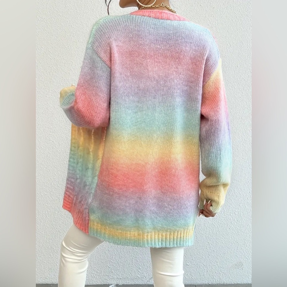 NIP-Ombre Long Sleeve V-Neck Twist Front Cardigans - Picture 3 of 3